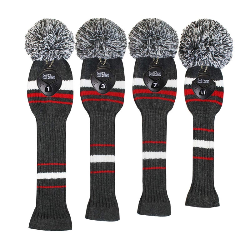Scott Edward Gray White Red Stripes Golf Headcover Set 4 for Driver Wood(460CC) Fairways Hybrid/UT, with Rotating Number Tags - Image 2